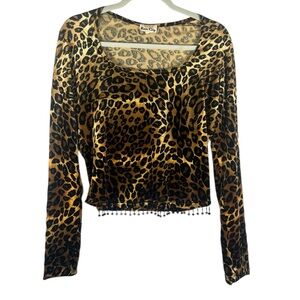 Vintage Y2K Rave City Velvet Leopard Square Neck Tank Fringe Top Medium